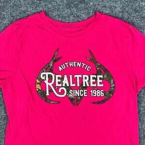 Realtree T-Shirt Womens Size L Pink Camo Logo Graphic Outdoor Hunting Casual